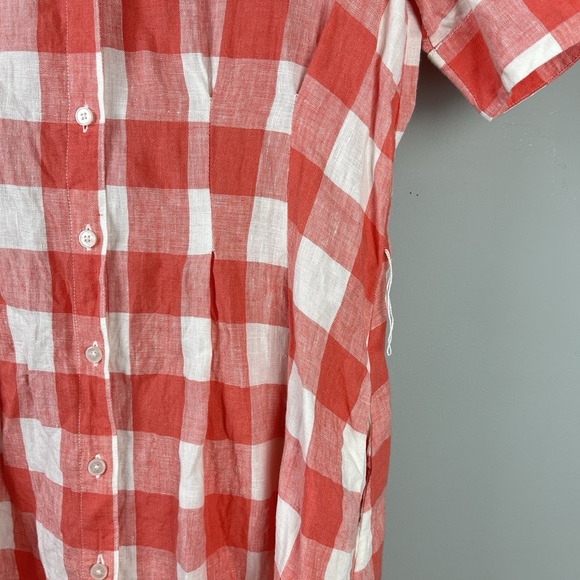 Boden Louise Midi Shirt Dress Womens US 10 Coral Plaid Check 100% Linen - Picture 4 of 7